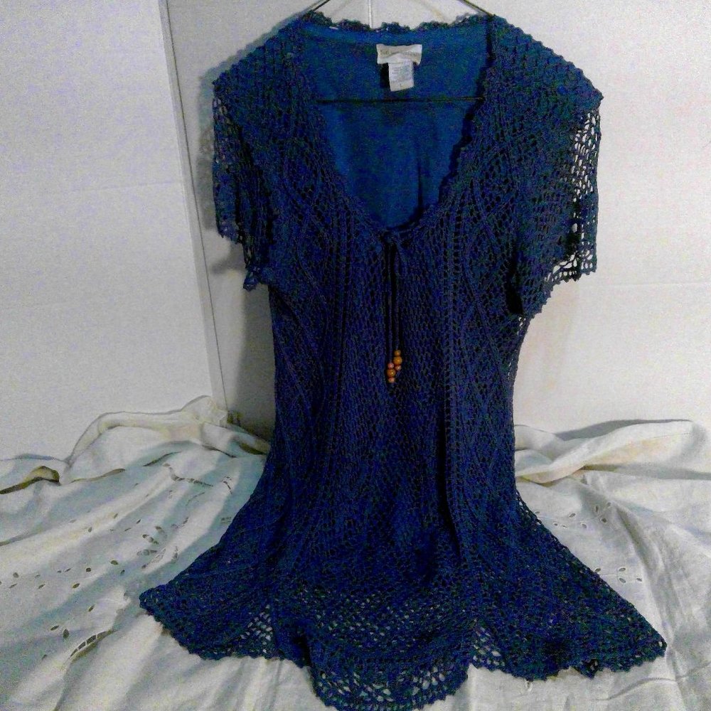 Soft Surroundings Blue Crochet Lace Women's Size L